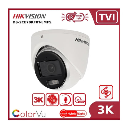 Hikvision DS-2CE70KF0T-LMFS 3K TVI AoC ColorVu + IR Dual-light Turret TVI Camera + Mic