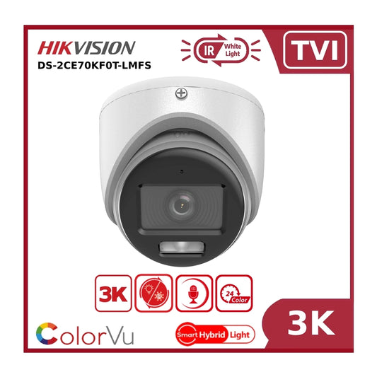 Hikvision DS-2CE70KF0T-LMFS 3K TVI AoC ColorVu + IR Dual-light Turret TVI Camera + Mic
