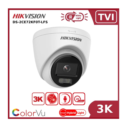 Hikvision DS-2CE72KF0T-LFS 3K TVI AoC ColorVu + IR Dual-light Fixed Turret TVI Camera + Mic