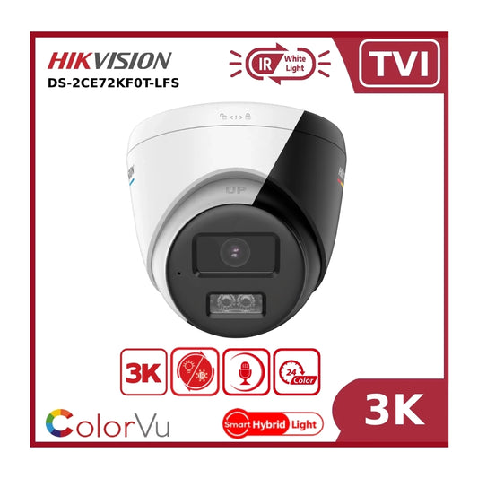 Hikvision DS-2CE72KF0T-LFS 3K TVI AoC ColorVu + IR Dual-light Fixed Turret TVI Camera + Mic