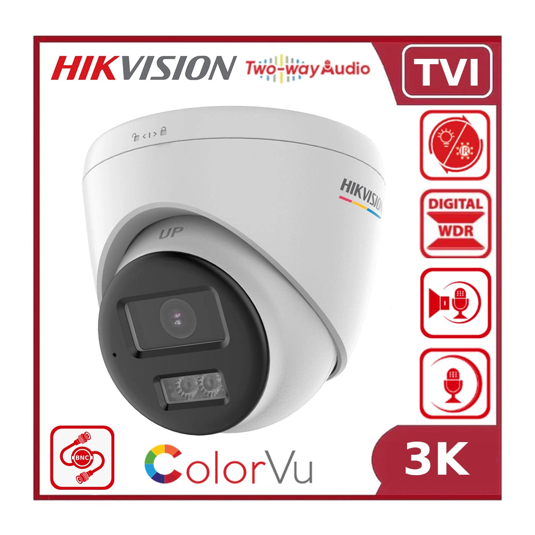 Hikvision DS-2CE72KF0T-LTS 3K ColorVu Turbo HD CCTV Camera with Two-Way Audio & 40 m Night Vision