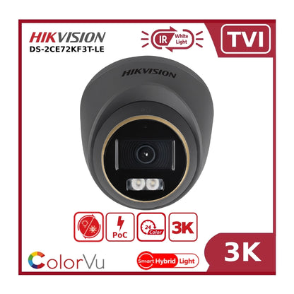 3K Hikvision TVI DS-2CE72KF3T-LE 3K PoC ColorVu + IR Dual-light Fixed Turret TVI Camera
