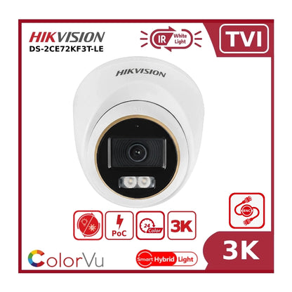 3K Hikvision TVI DS-2CE72KF3T-LE 3K PoC ColorVu + IR Dual-light Fixed Turret TVI Camera