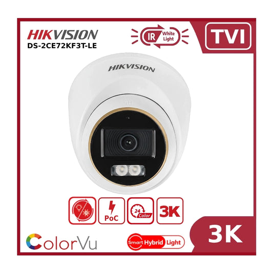 3K Hikvision TVI DS-2CE72KF3T-LE 3K PoC ColorVu + IR Dual-light Fixed Turret TVI Camera