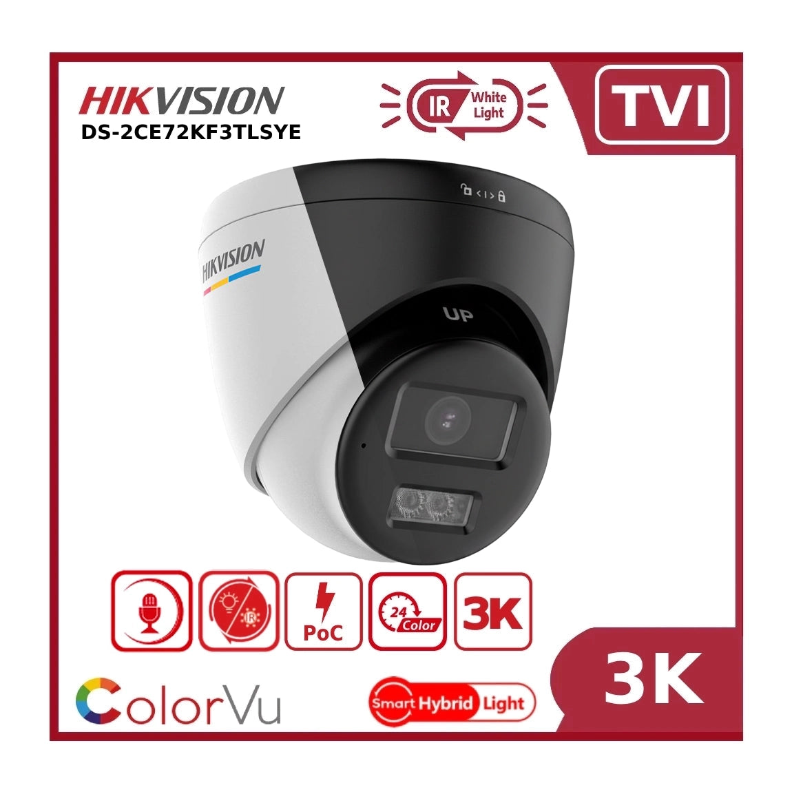 Hikvision DS-2CE72KF3T-LSYE 3K PoC Smart Hybrid Light ColorVu Fixed Turret Camera with AoC Built in Mic