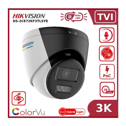 Hikvision DS-2CE72KF3T-LSYE 3K PoC Smart Hybrid Light ColorVu Fixed Turret Camera with AoC Built in Mic