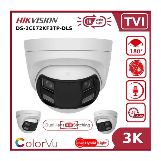 Hikvision DS-2CE72KF3TP-DLS 3K TVI Dual-Lens 180° Smart Hybrid Light ColorVu AoC Turret Camera with Built in Mic