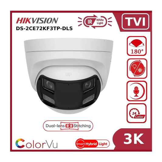 Hikvision DS-2CE72KF3TP-DLS 3K TVI Dual-Lens 180° Smart Hybrid Light ColorVu AoC Turret Camera with Built in Mic