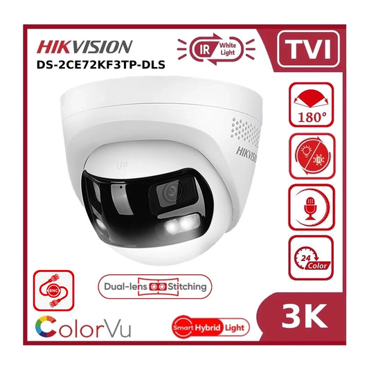 Hikvision DS-2CE72KF3TP-DLS 3K TVI Dual-Lens 180° Smart Hybrid Light ColorVu AoC Turret Camera with Built in Mic