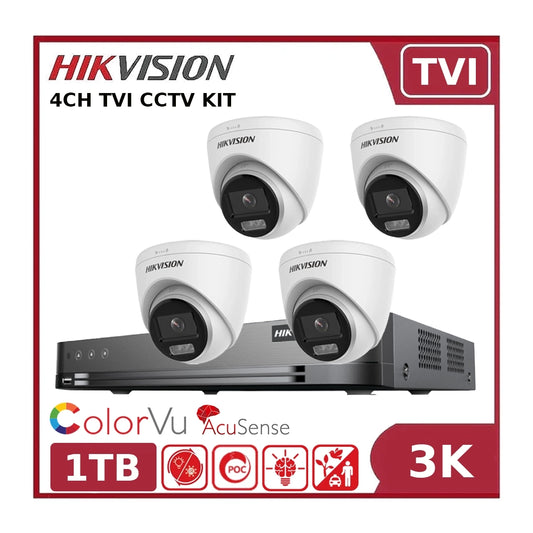 Hikvision 3K 4CH PoC Kit – 4 x DS-2CE72KF3T-LE Cameras + iDS-7204HUHI-M1/P DVR + 1TB HD - Free Wi-Fi Range Extender