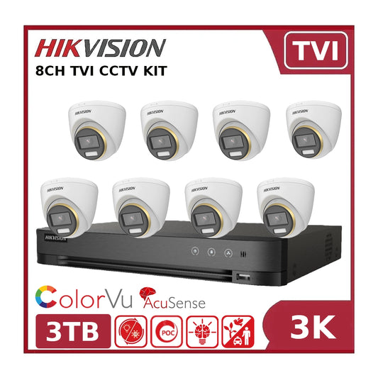 Hikvision 3K 8CH PoC Kit – 8 x DS-2CE72KF3T-LE Cameras + iDS-7208HUHI-M2/P DVR + 3TB HDD-Clearance