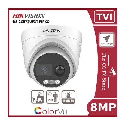 8MP Hikvision DS-2CE72UF3T-PIRXO 4K ColorVu PIR Siren Fixed Turret Camera - TVI - White