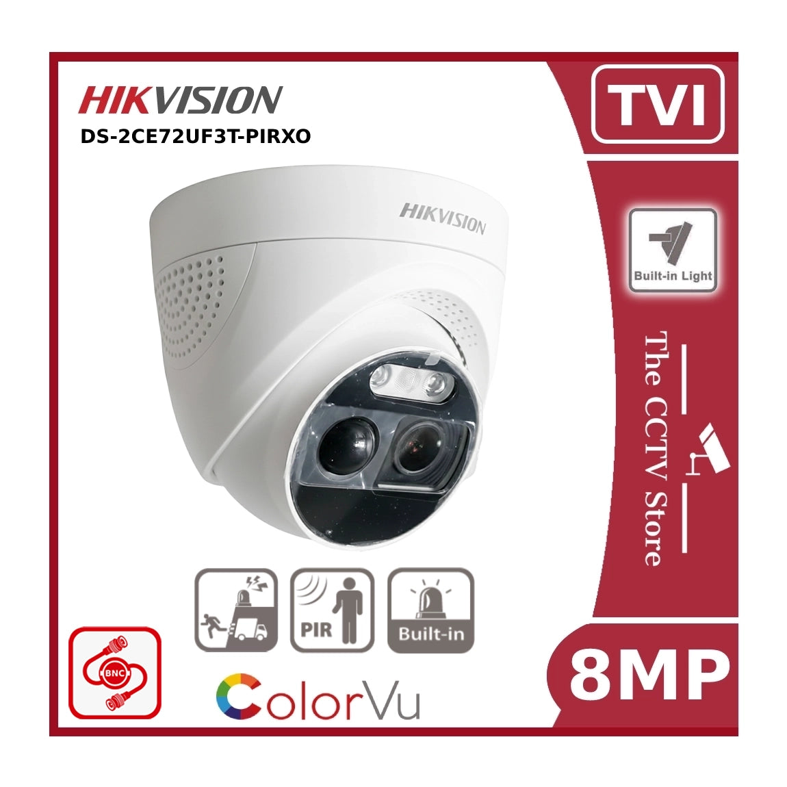 8MP Hikvision DS-2CE72UF3T-PIRXO 4K ColorVu PIR Siren Fixed Turret Camera - TVI - White