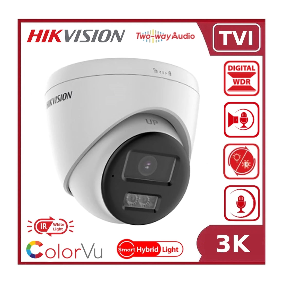 Hikvision DS-2CE78K0T-LTS – 3K Smart Hybrid Light Fixed Turret with Two-Way Audio