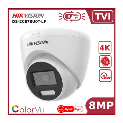 Hikvision 8MP DS‑2CE78U0T‑LF Smart Hybrid Light ColorVu + IR Fixed Lens TVI Turret Camera 20M White Light + 40M IR - White
