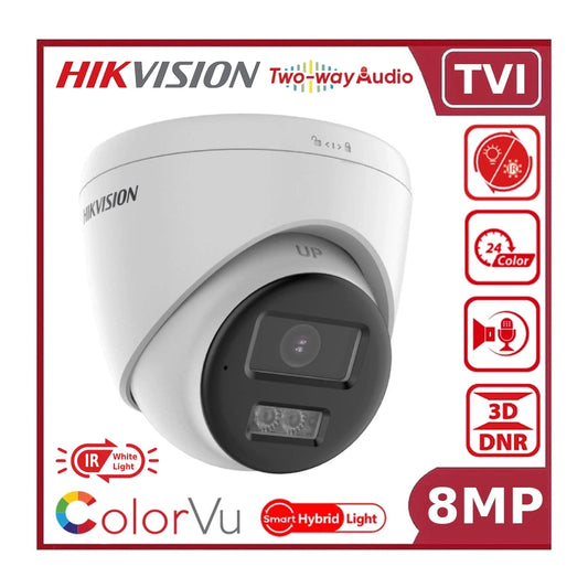 Hikvision DS-2CE78U0T-LTS 8MP Smart Hybrid Light ColorVu + IR TVI CCTV Turret Camera with Two Way Audio