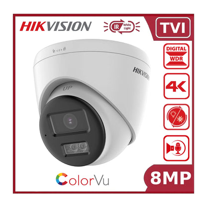 Hikvision DS-2CE78U0T-LTS 8MP Smart Hybrid Light ColorVu + IR TVI CCTV Turret Camera with Two Way Audio