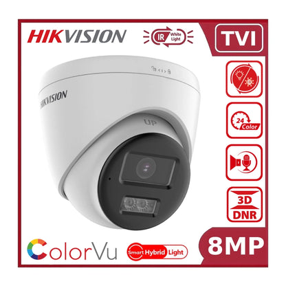 Hikvision DS-2CE78U0T-LTS 8MP Smart Hybrid Light ColorVu + IR TVI CCTV Turret Camera with Two Way Audio