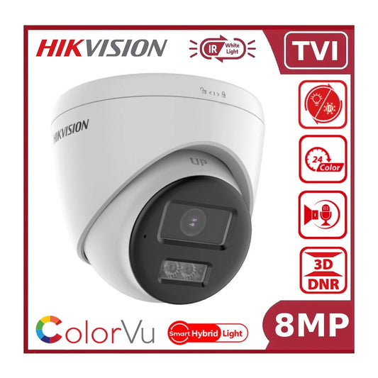 Hikvision DS-2CE78U0T-LTS 8MP Smart Hybrid Light ColorVu + IR TVI CCTV Turret Camera with Two Way Audio