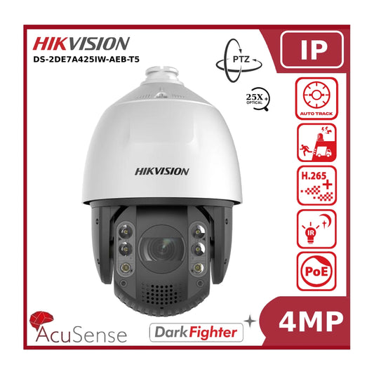 4MP Hikvision DS-2DE7A425IW-AEB-T5 7-inch 25X DarkFighter IR Speed Dome IP PTZ - Auto Tracking