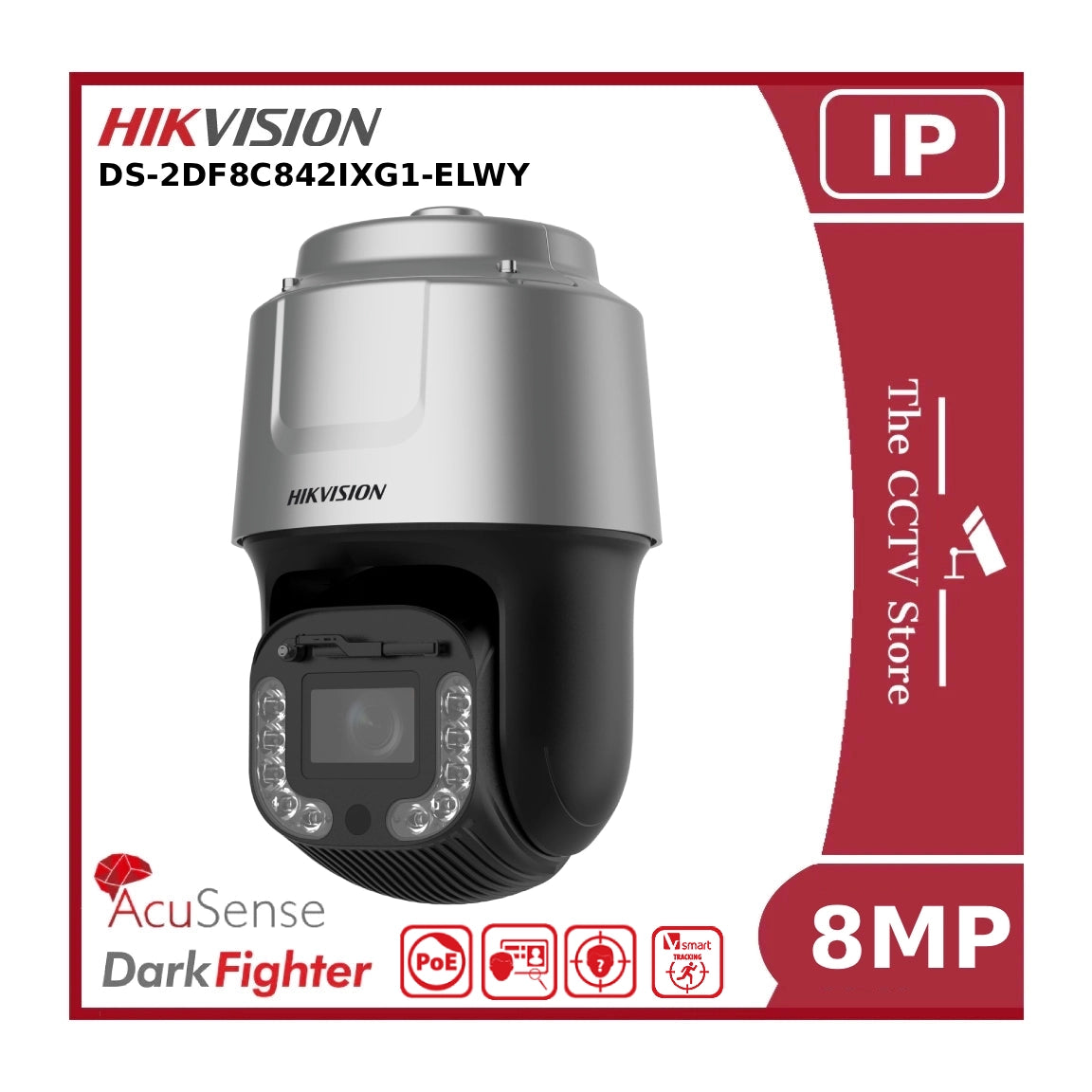 Hikvision DS-2DF8C842IXG1-ELWY 8-inch 4K 8MP 42X DarkFighter IR Network Speed Dome IP PTZ Camera