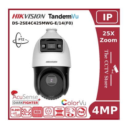 4MP Hikvision DS-2SE4C425MWG-E (14F0) TandemVu 4-inch 25X Colorful & IR Network Speed Dome "NR"