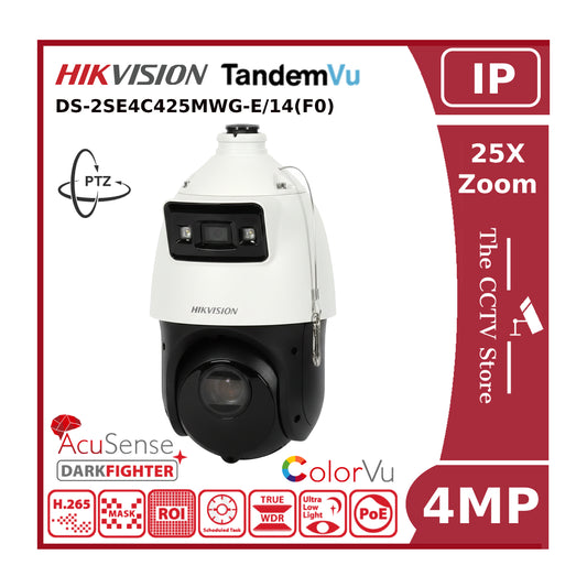 4MP Hikvision DS-2SE4C425MWG-E (14F0) TandemVu 4-inch 25X Colorful & IR Network Speed Dome "NR"