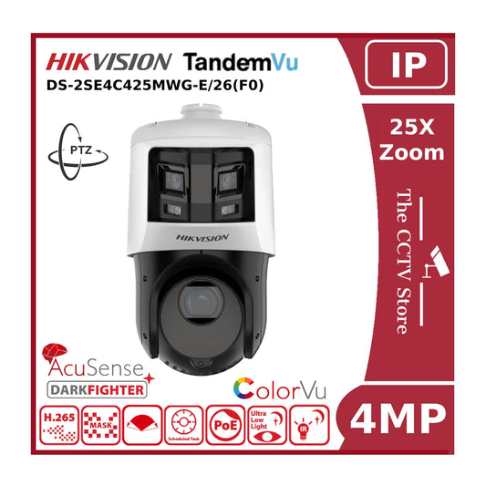 4MP Hikvision DS-2SE4C425MWG-E/26(F0) TandemVu IP PTZ, 25x Optical Zoom, Two 4mm Fixed Lenses