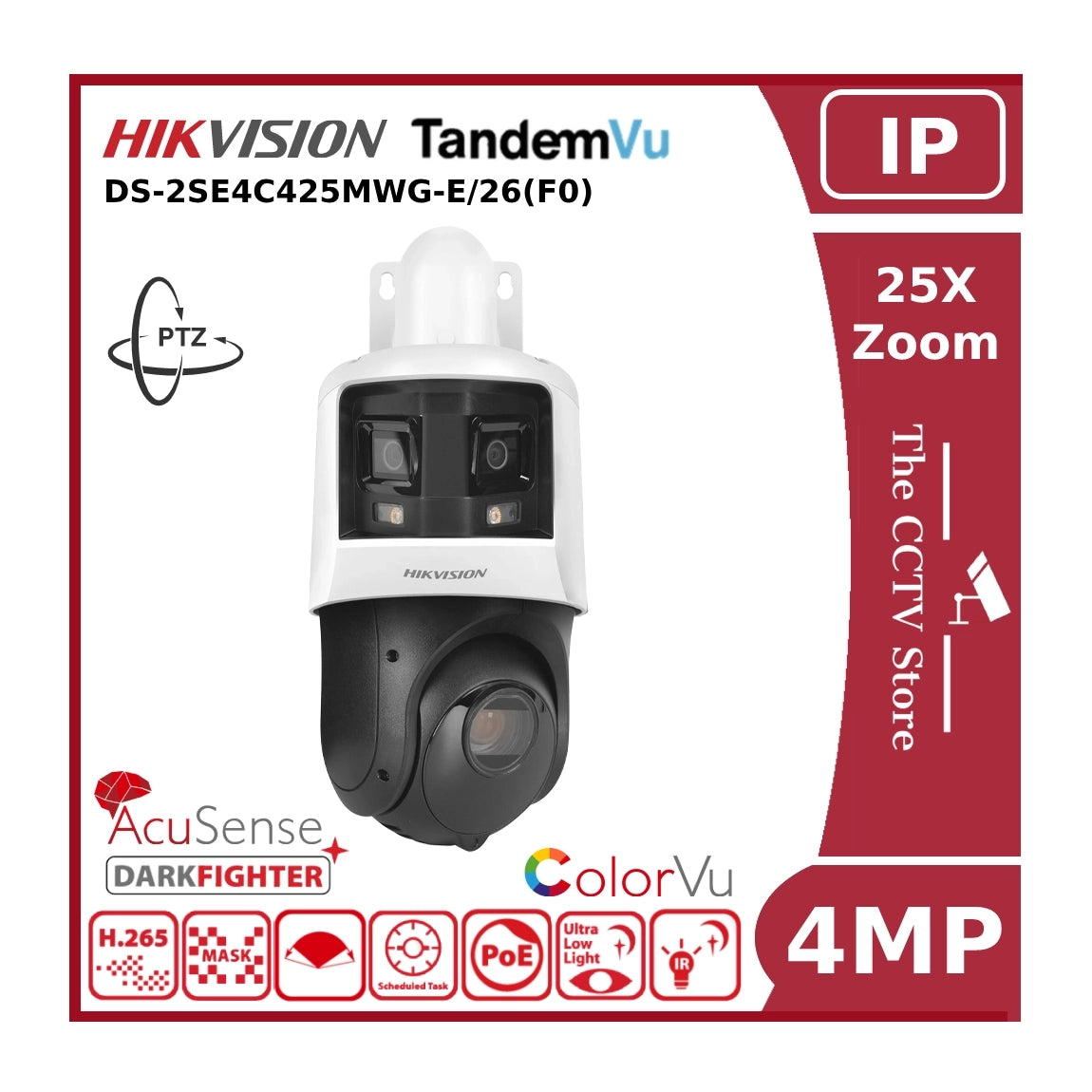 4MP Hikvision DS-2SE4C425MWG-E/26(F0) TandemVu IP PTZ, 25x Optical Zoom "NR"