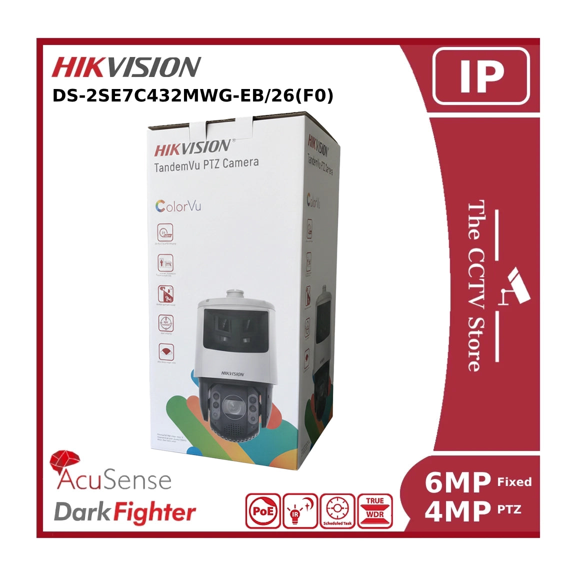 Hikvision DS-2SE7C432MWG-EB/26(F0) 6MP Panoramic + 4MP TandemVu IP PTZ Camera Colorful & IR Network Speed Dome Camera "NR"