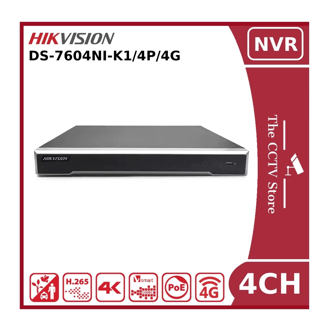 Hikvision DS-7604NI-K1/4P/4G 8MP 4K PoE 4 Channel 4G NVR