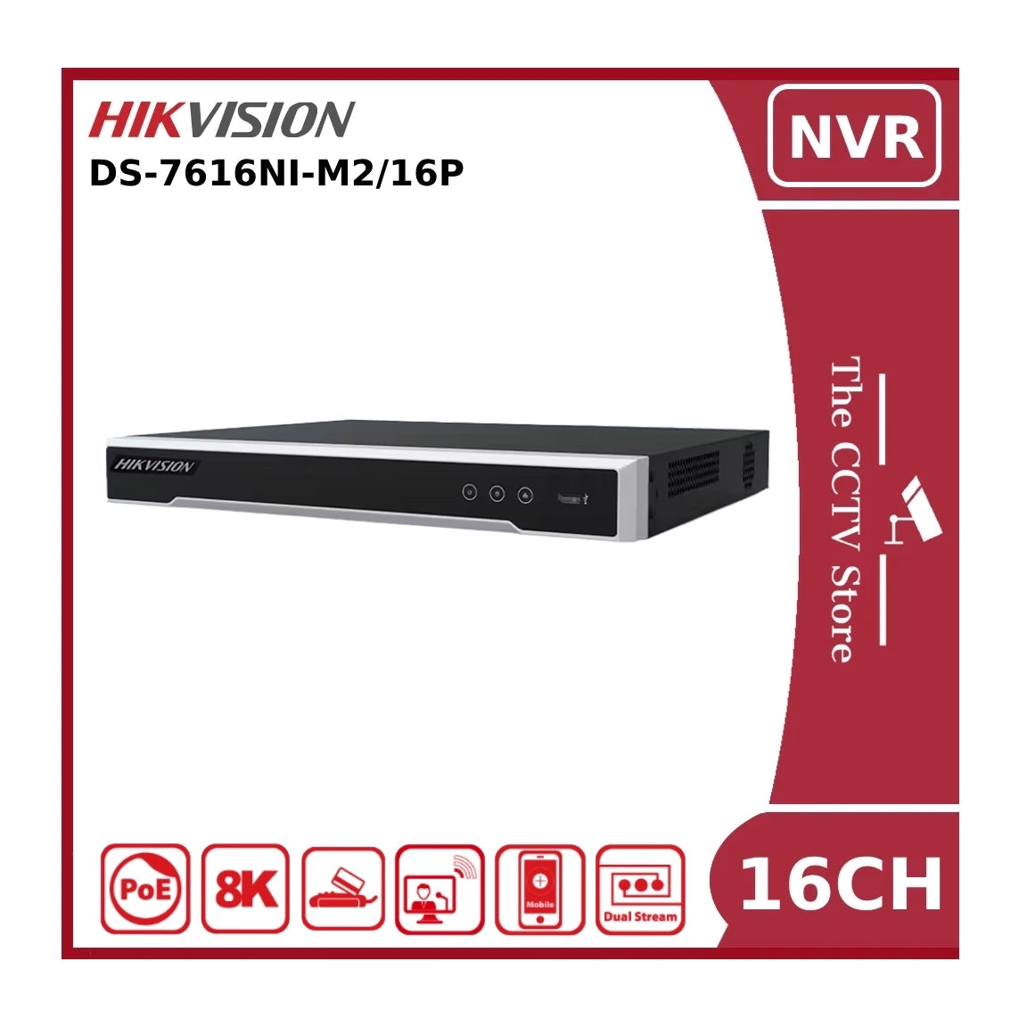 Hikvision DS-7616NI-M2/16P 16-Channel 32MP IP PoE NVR 256 Mbps + 16 x PoE+ Ports 2HDD