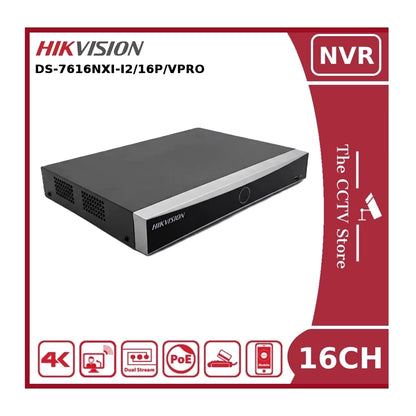 Hikvision DS-7616NXI-I2/16P/VPro 16 Channel AcuSeek AcuSearch PoE NVR, 2 HDD Bays, 4K HDMI, Facial Recognition, ANPR