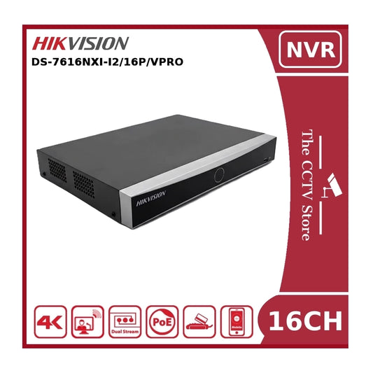 Hikvision DS-7616NXI-I2/16P/VPro 16 Channel AcuSeek AcuSearch PoE NVR, 2 HDD Bays, 4K HDMI, Facial Recognition, ANPR