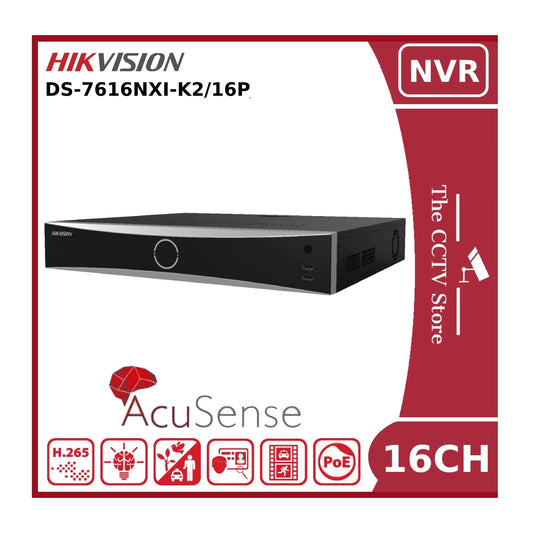 Hikvision DS-7616NXI-K2/16P 12MP PoE 16 Channel AcuSense NVR With 2HDD Bays