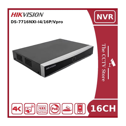 Hikvision DS-7716NXI-I4/16P/VPro 16 Channel AI NVR with 16 PoE Ports Guanlan AI AcuSeek AcuSearch Facial Recognition 4K HDMI 2 HDD