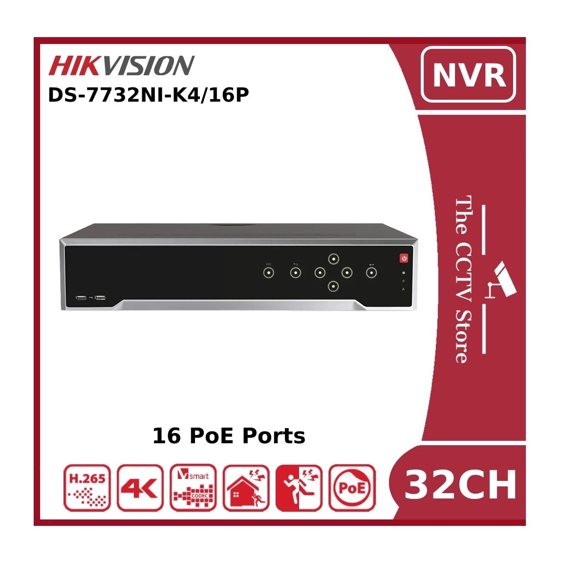 Hikvision DS-7732NI-K4/16P 32 Channel 12MP 4K NVR With 16 PoE Ports & 4 HDD Bays "EOL" - NR