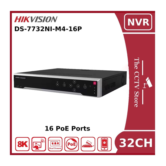 Hikvision DS-7732NI-M4/16P 32 Channel 8K 32MP NVR With 16 PoE Ports & 4 HDD Bays