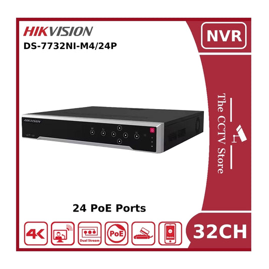 Hikvision DS-7732NI-M4-24P 32 Channel NVR 32MP 8K With 24 PoE Ports & 4 HDD Bays - 320Mbps