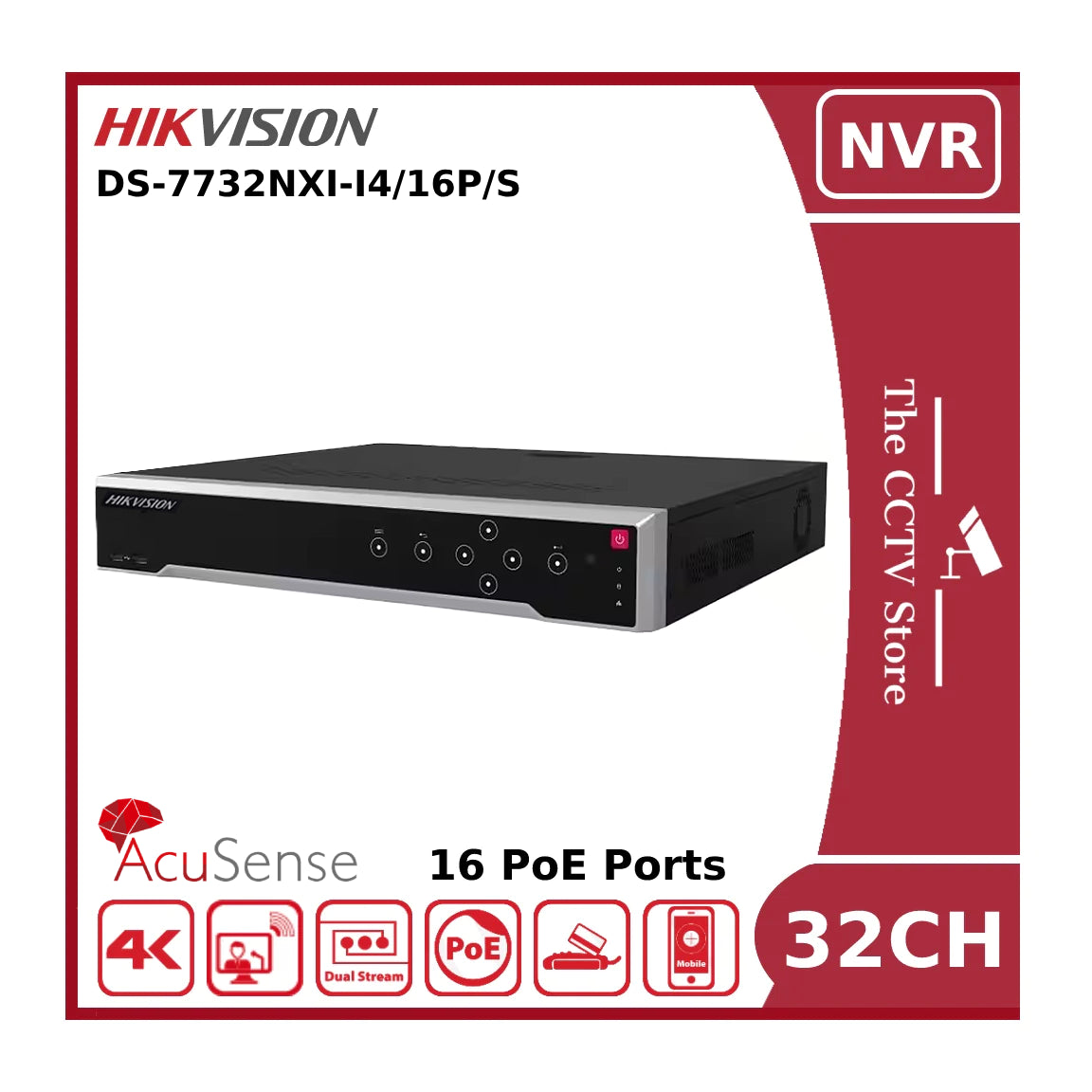 Hikvision DS-7732NXI-I4/16P/S 32 Channel AcuSense 4K NVR With 16 PoE Ports & 4 HDD Bays