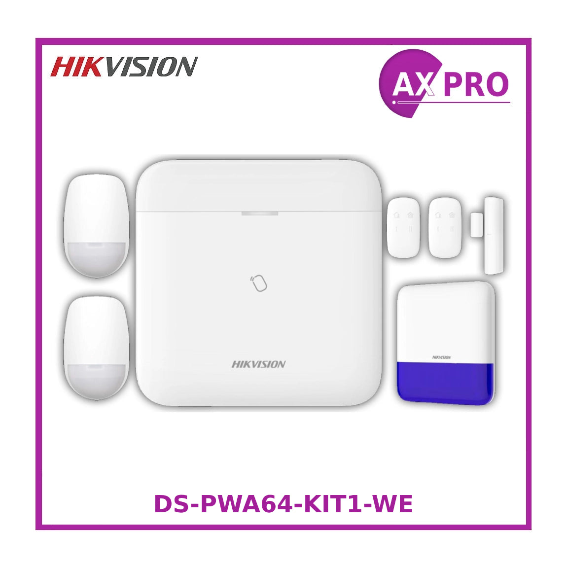 Hikvision AX PRO DS-PWA64-KIT1-WE Wireless Intruder Alarm Kit, up to 64 Wireless Zones/Outputs