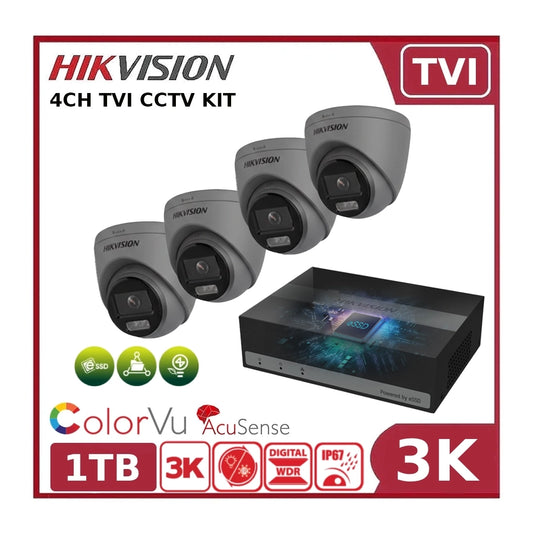 Hikvision 3K 4CH TVI CCTV Kit – 4 x DS-2CE72KF3T-LE- 3K Cameras + iDS-E04HUHI-B eDVR Built-in 1TB SSD - Free Wi-Fi Range Extender
