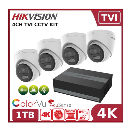 Hikvision 8MP 4CH TVI CCTV Kit – DS‑2CE78U0T‑LF Cameras + iDS-E04HUHI-B + 1TB SSD - Clearance