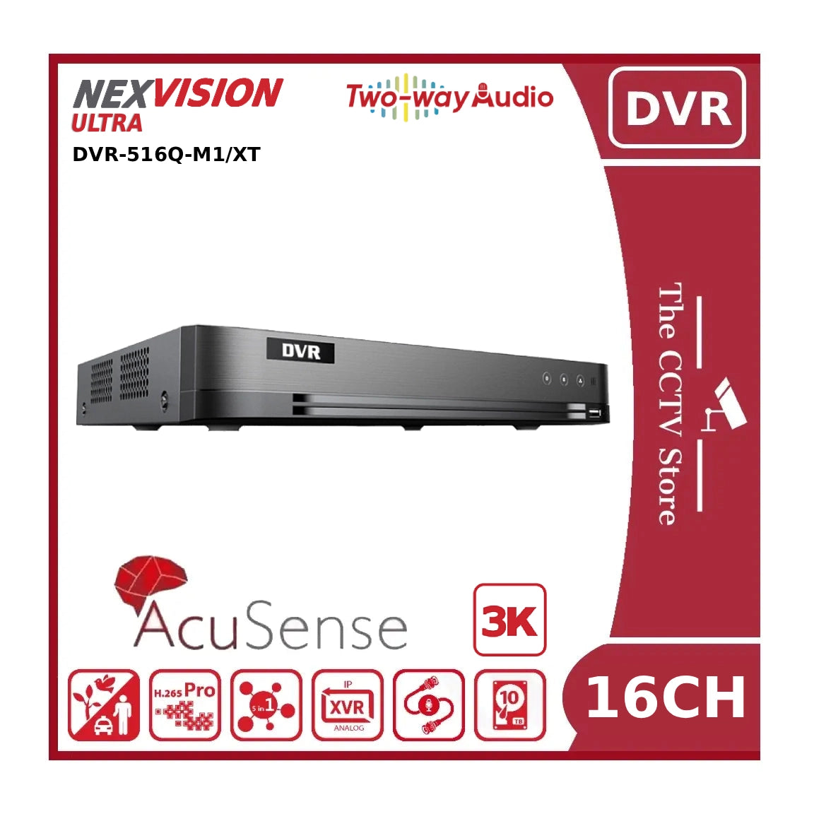 Nexvision 16CH 3K DVR-516Q-M1-XT 16 Channel 5MP 3K Turbo HD 8.0 AcuSense DVR with Facial Recognition, Perimeter Protection & Two-Way Audio