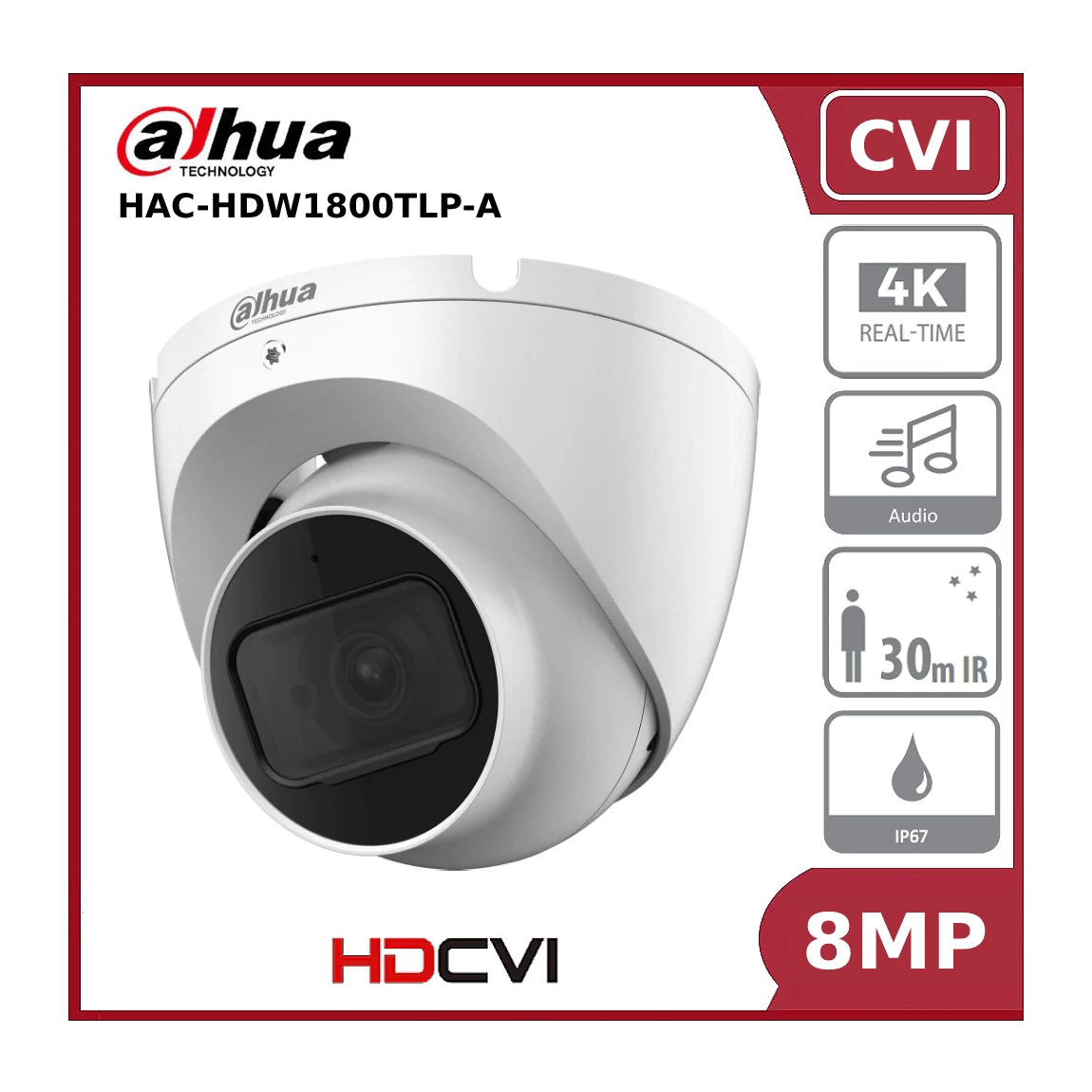 8MP Dahua DH-HAC-HDW1800TLP-A 8MP 4K IR HDCVI Lite Series, 2.8mm Fixed Lens, HDoC Turret Camera