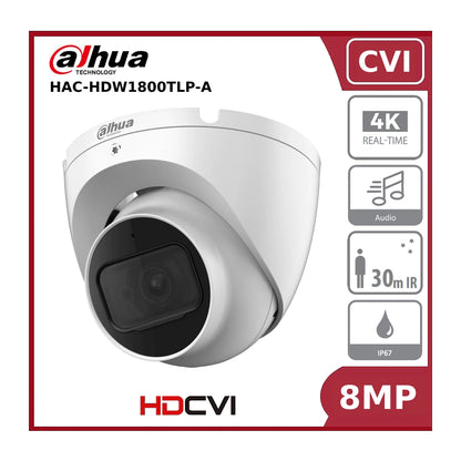 8MP Dahua DH-HAC-HDW1800TLP-A 8MP 4K IR HDCVI Lite Series, Fixed Lens, HDoC Turret Camera