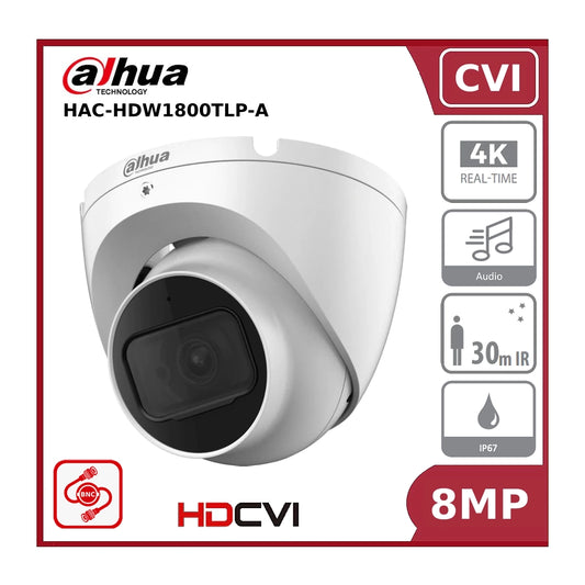 8MP Dahua DH-HAC-HDW1800TLP-A 8MP 4K IR HDCVI Lite Series, Fixed Lens, HDoC Turret Camera