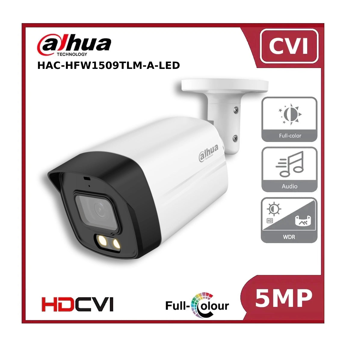 5MP Dahua DH-HAC-HFW1509TLM-A-LED 5MP Full-colour HDCVI Bullet Camera 3.6MM