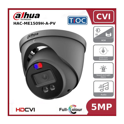 5MP Dahua HAC-ME1509HP-A-PV 5MP HDCVI TiOC Active Deterrence Fixed Lens 40M Eyeball Turret Camera - Grey - Offer