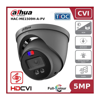 5MP Dahua HAC-ME1509HP-A-PV 5MP HDCVI TiOC Active Deterrence Fixed Lens 40M Eyeball Turret Camera - Grey - Offer